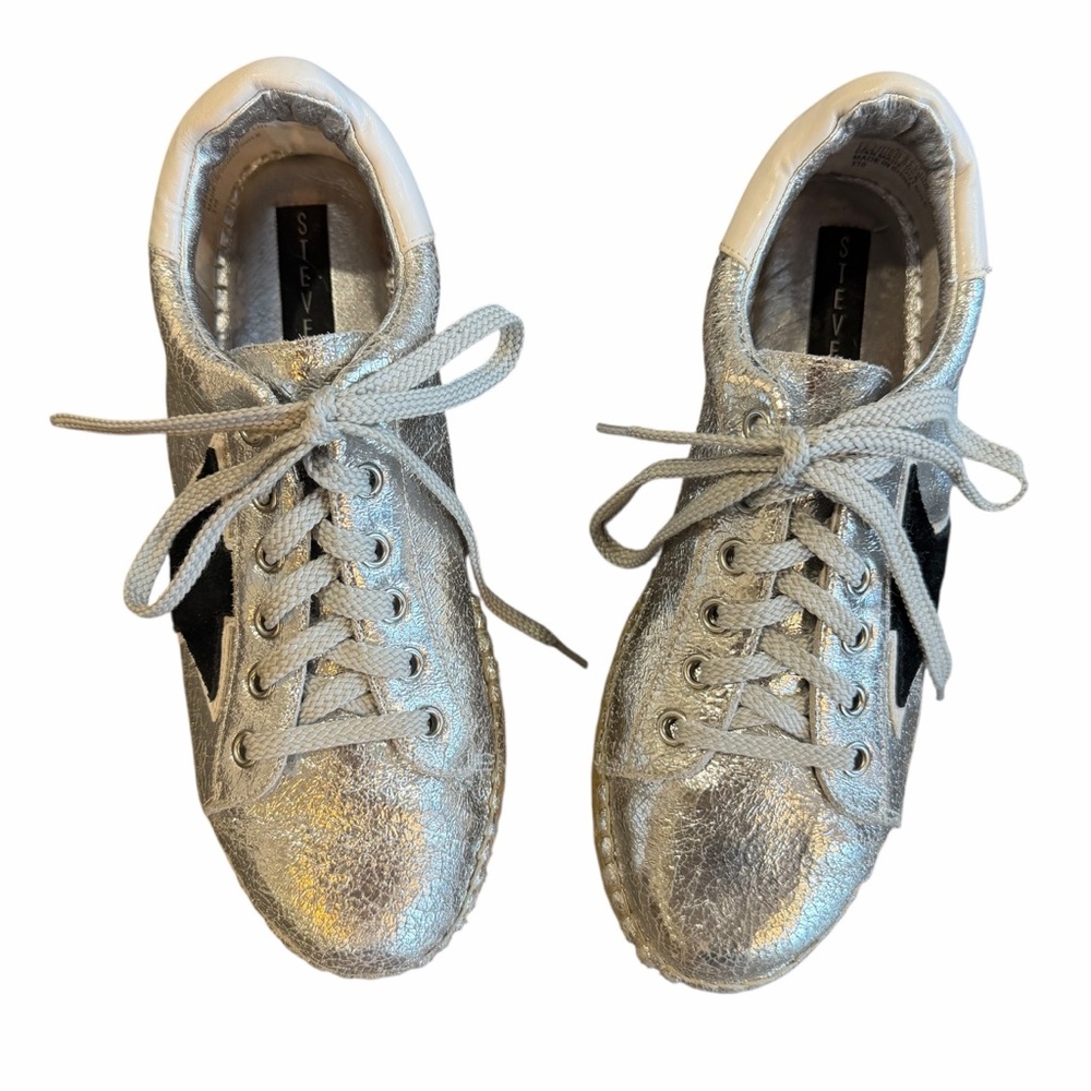 Steve Madden Metallic Silver Star Platform Espadrille Sneakers – Size 8.5
